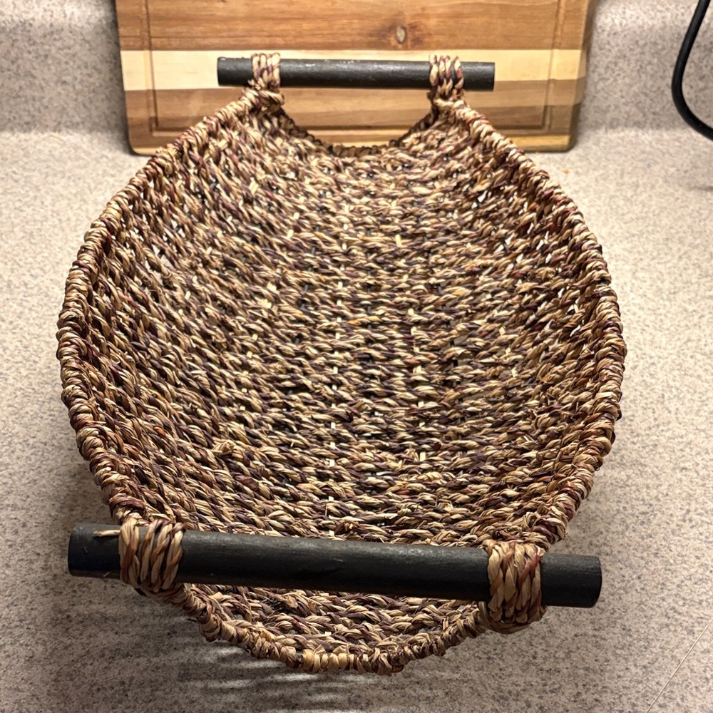 Kirklands Woven Seagrass Oval Basket with Wooden Handles - Brown & Tan - Picture 4 of 4